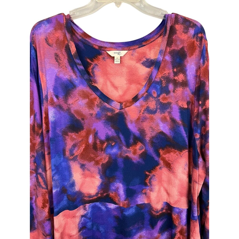 Terra & Sky Woman Knit Swing Dress Size 3X Long Sleeve Purple & Coral Knit - Picture 4 of 10